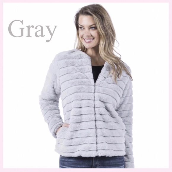 The Baby Peacock Boutique Jackets & Blazers - Faux Rabbit Fur Jacket- Gray - S-2X